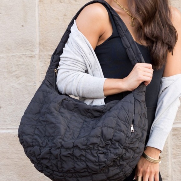 Two Elevens Boutique Handbags - Black Oversized Quilted Messenger Bag